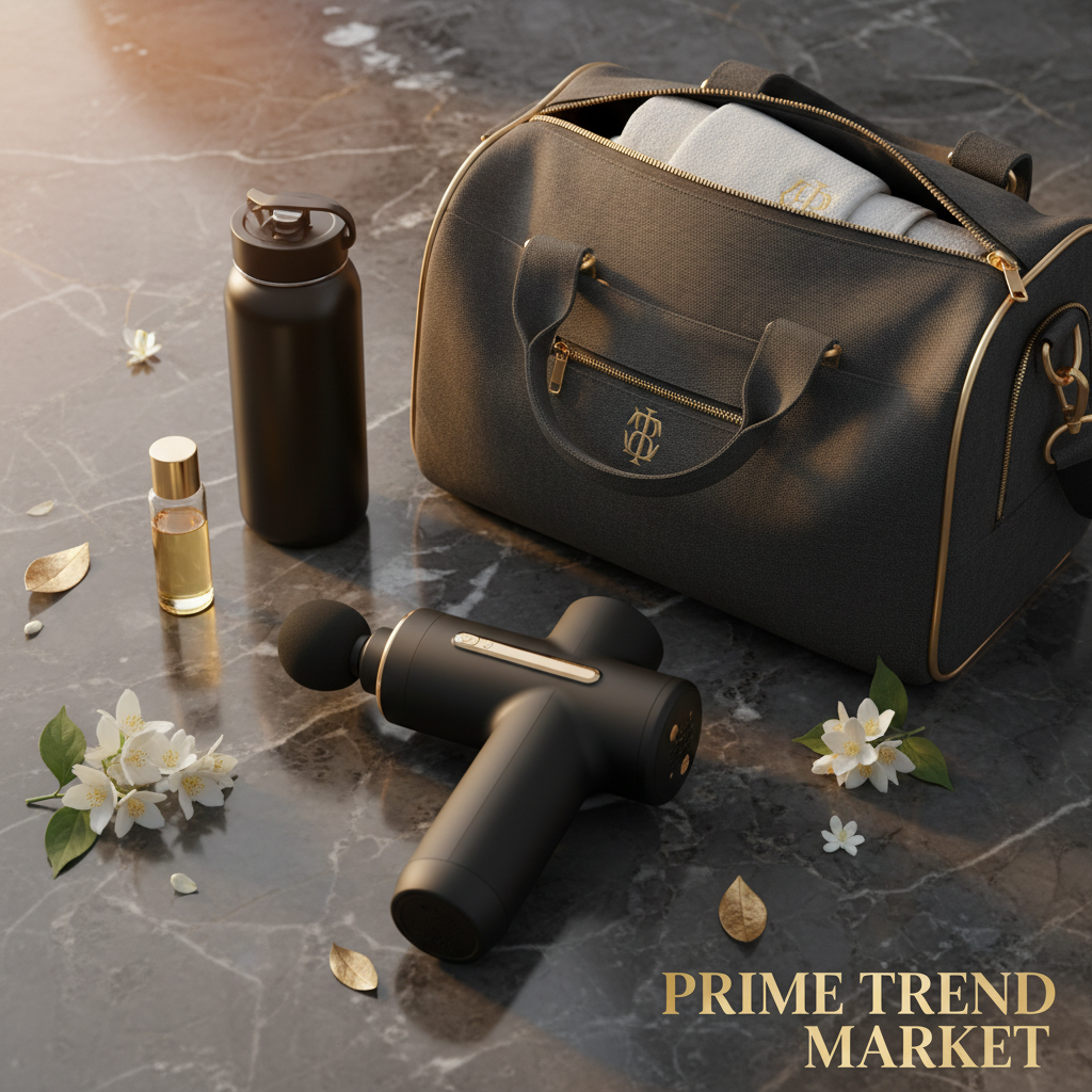 Luxury Mini Grab Muscle Fascia Massager — Gym Bag Flat Lay | Prime Trend Market