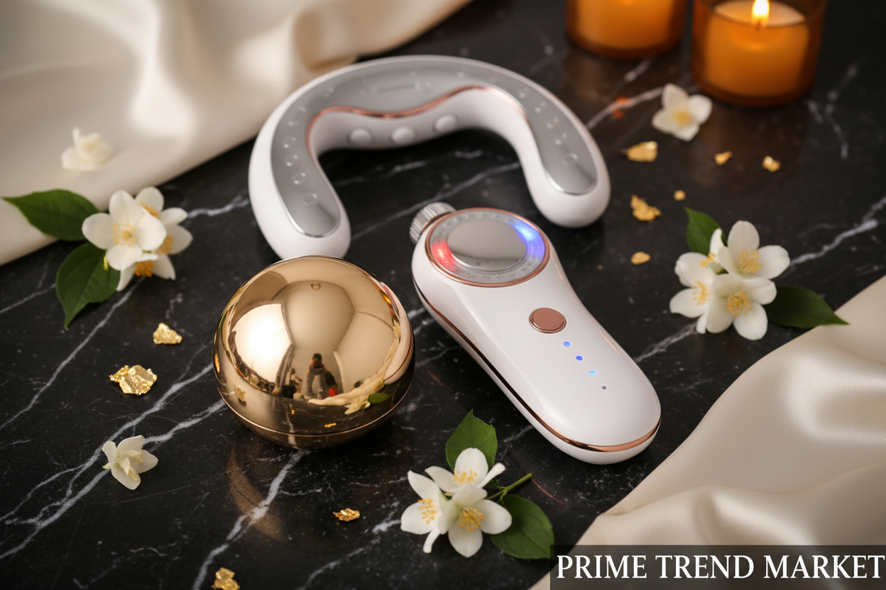 Luxury Anti-Aging Set flat lay on black marble