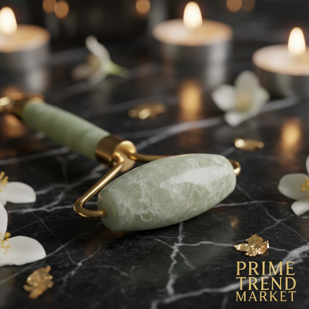 Close-up macro shot of powder crystal jade roller texture
