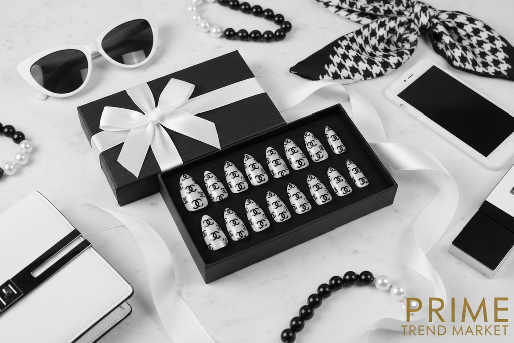 Black white CC nails luxury gift box - Prime Trend Market