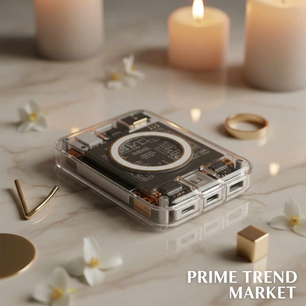 Transparent MagSafe power bank close-up on marble — Prime Trend Market