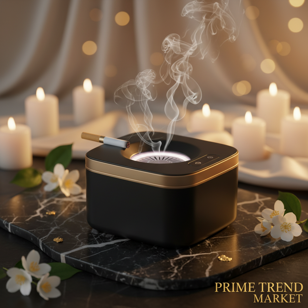 Smart Smokeless Ashtray & Air Purifier — Hero Shot on Black Marble