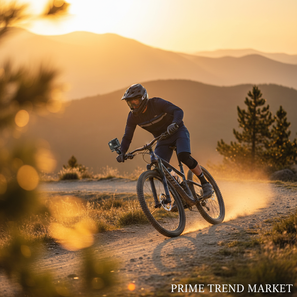 Mountain biker with RideShot camera on scenic trail