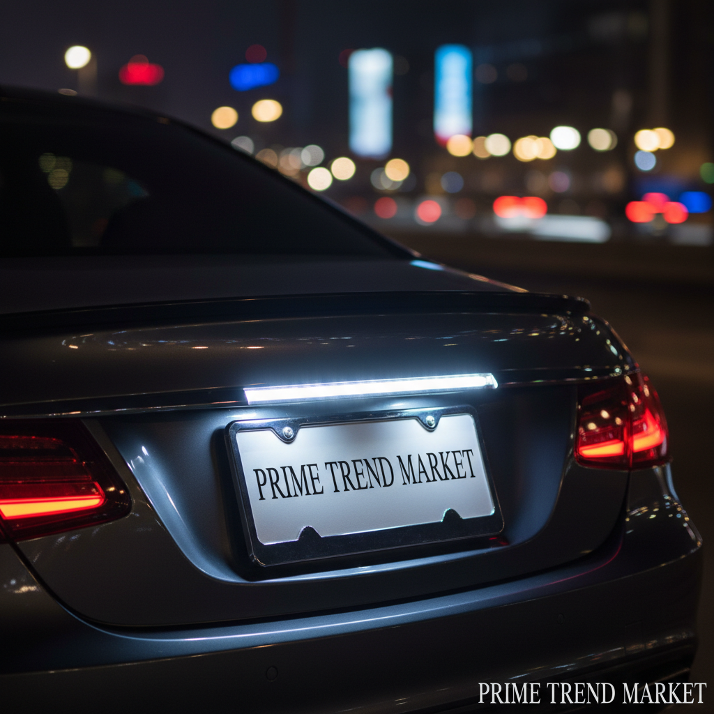 White LED license plate light on luxury car at night – Prime Trend Market