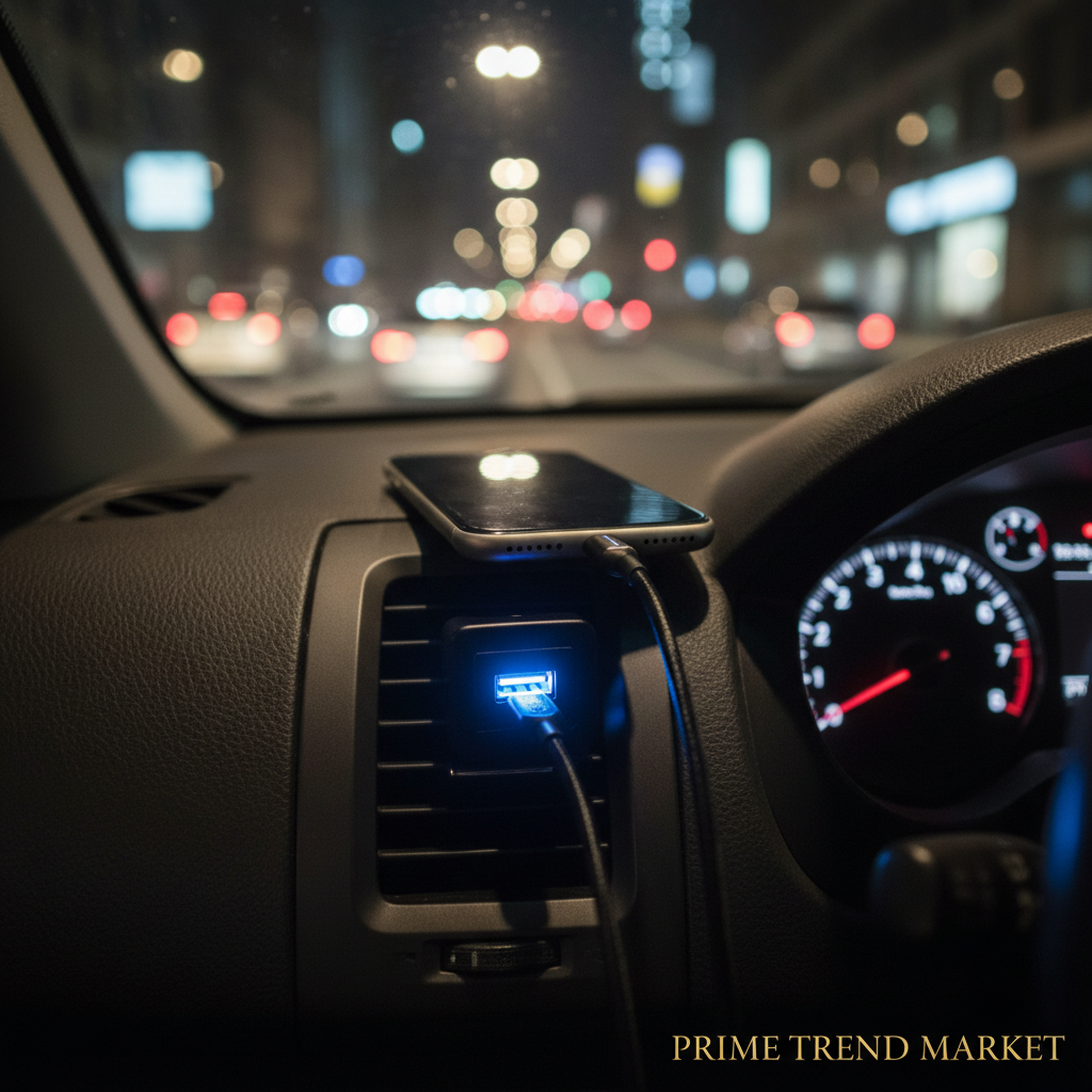 Bluetooth FM transmitter USB charging at night — Prime Trend Market