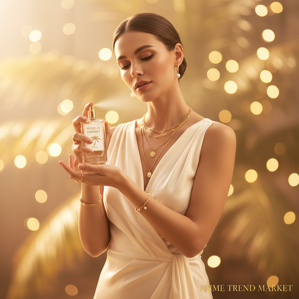 Roxelis Coconut Perfume wrist spritz lifestyle shot - Prime Trend Market