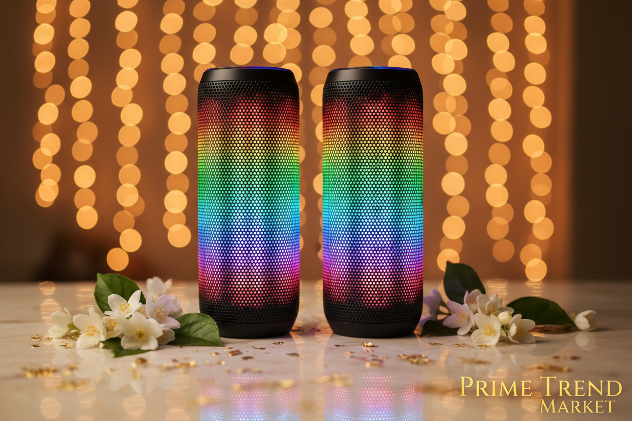 RGB Party Speaker - TWS dual pairing stereo setup on marble