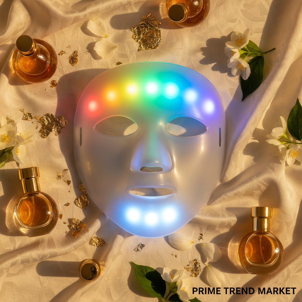 LED Light Therapy Face Mask — Luxury Flat Lay | Prime Trend Market