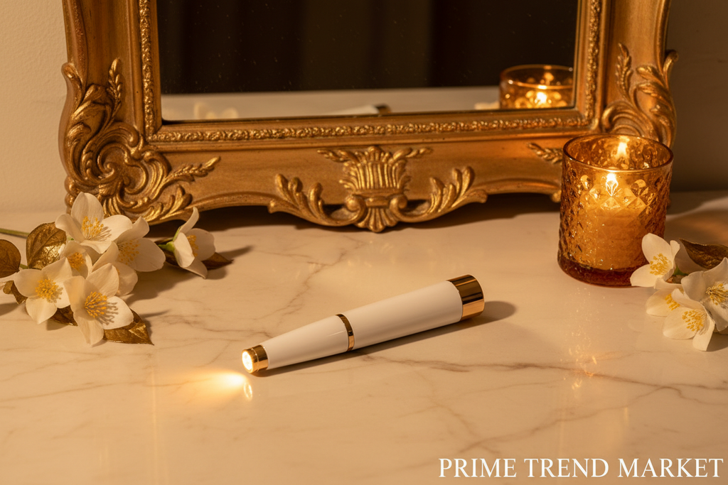 Luxury Pulse Skin Rejuvenation Wand Ivory Marble Vanity Flatlay