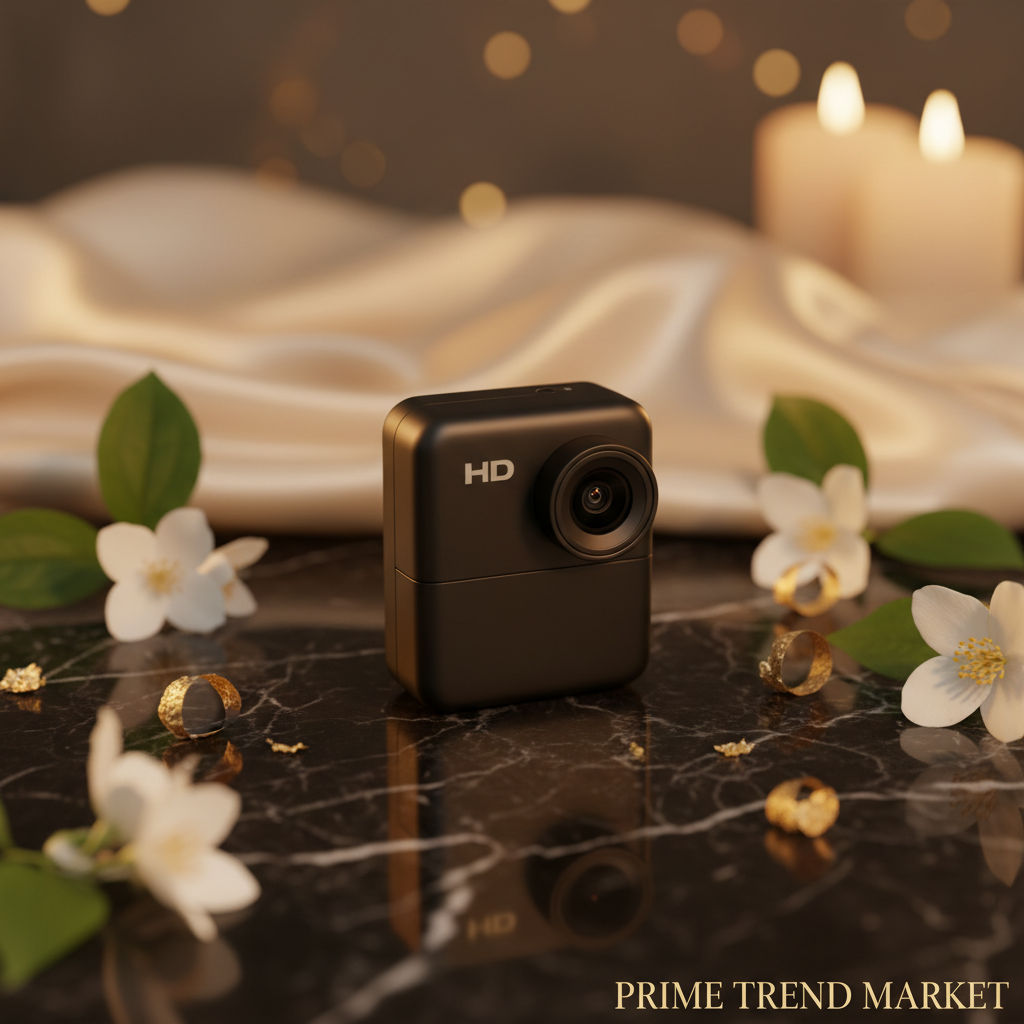 PetView HD Thumb Camera - Black on luxury marble with gold accents
