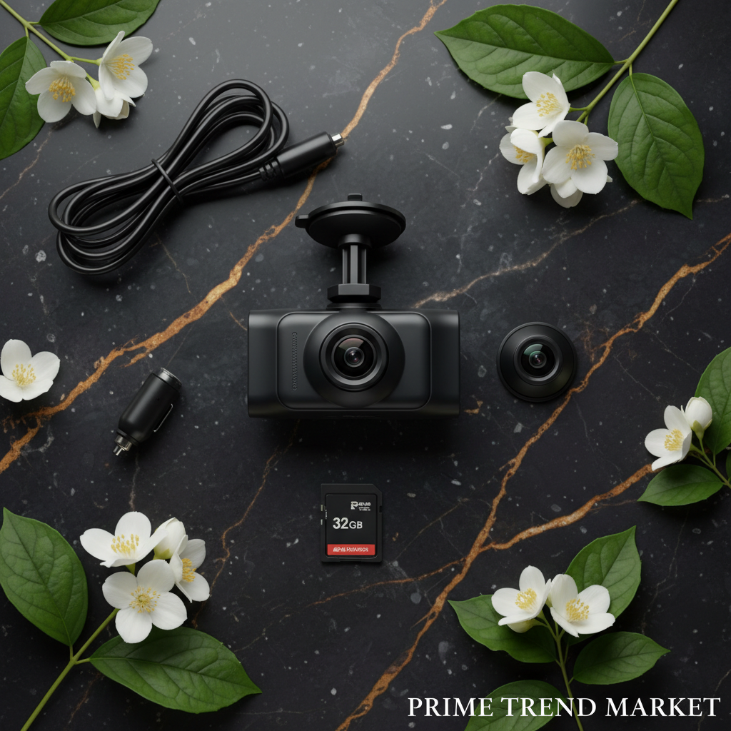 3-Channel Dash Cam complete kit flat lay with 32G MMC — Prime Trend Market