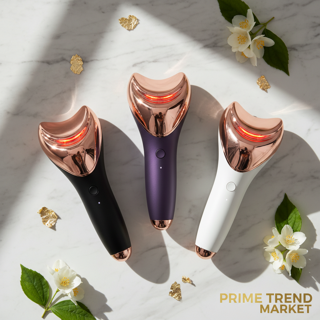 IFT Red Light Face & Neck Lifting Massager all 3 colors Black Purple White trio flatlay on white marble