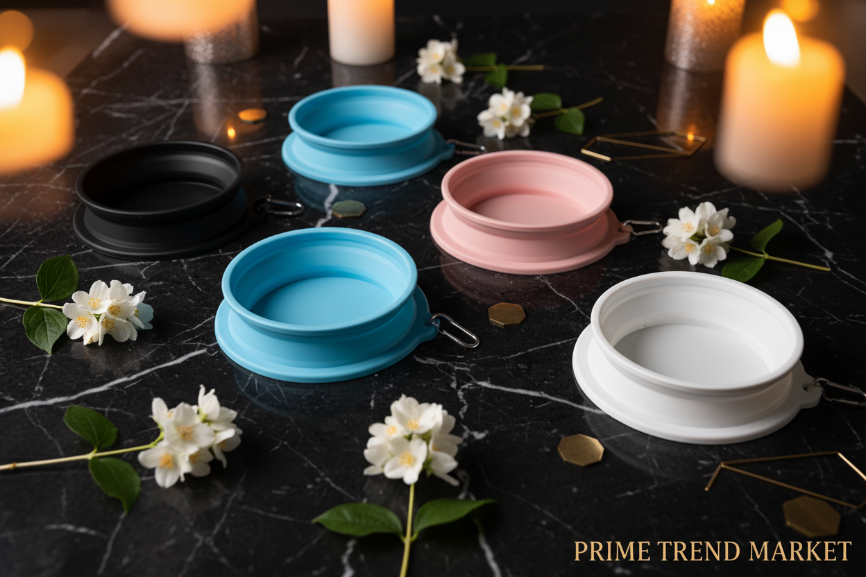 All 5 colors silicone pet bowl flat lay