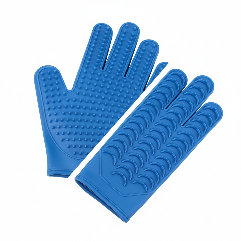 Double-sided pet grooming glove showing both sides