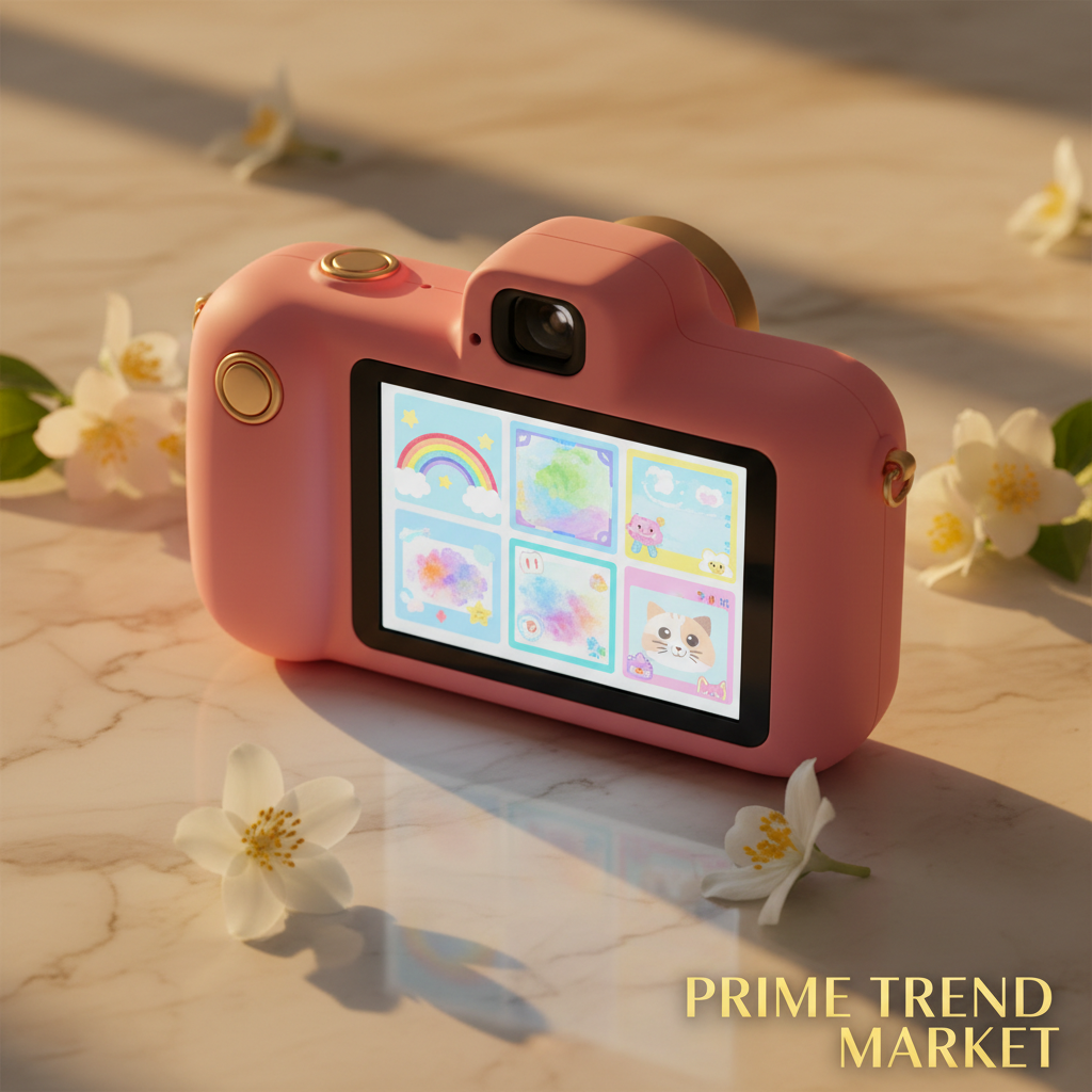 Kids digital camera LCD screen showing colorful photo filters and frames — Prime Trend Market