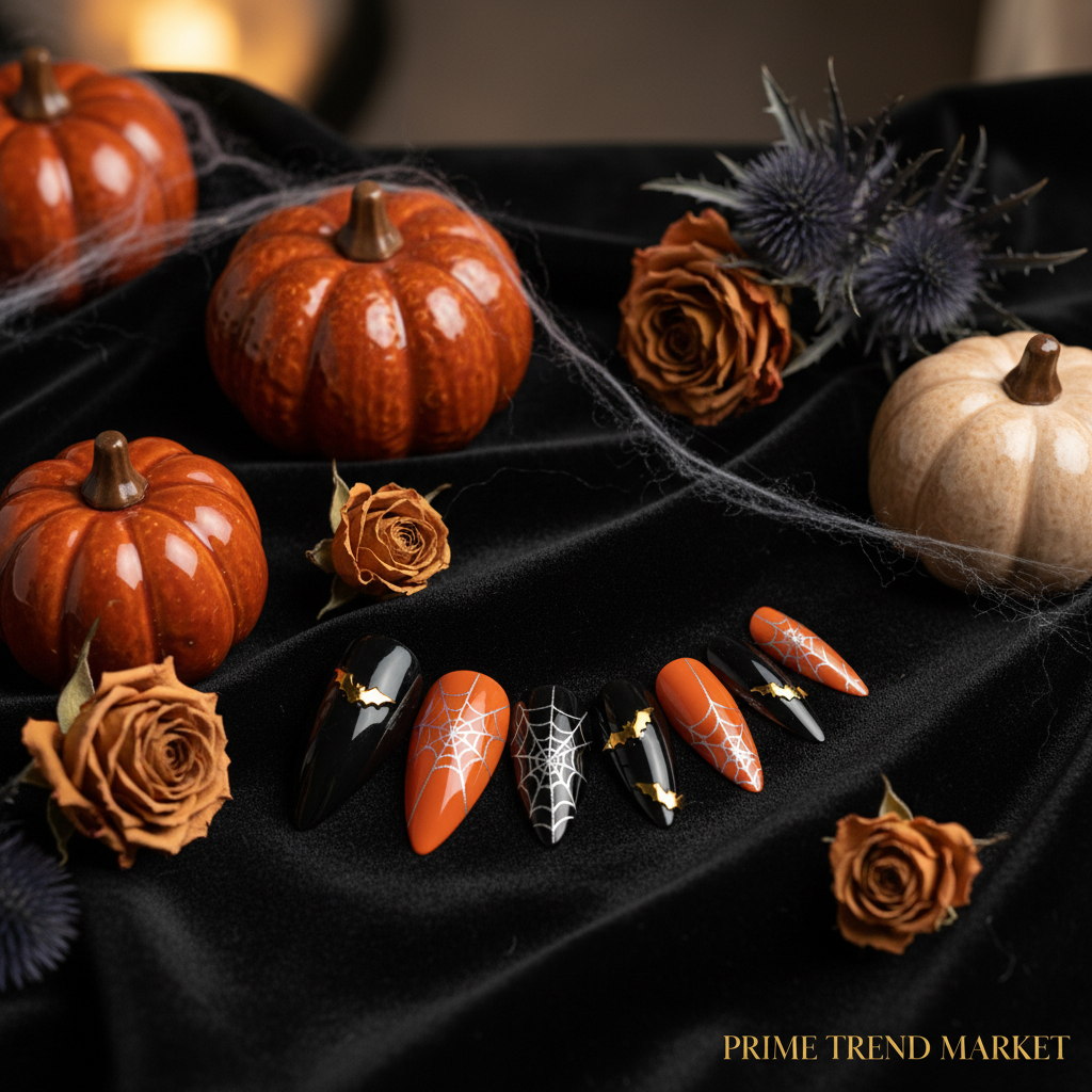 24pc Halloween press-on nails product display on black velvet