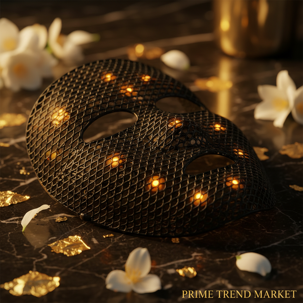 Luxury EMS Electric Facial Massage Mask Black Mesh Silicone EMS Node Macro Detail
