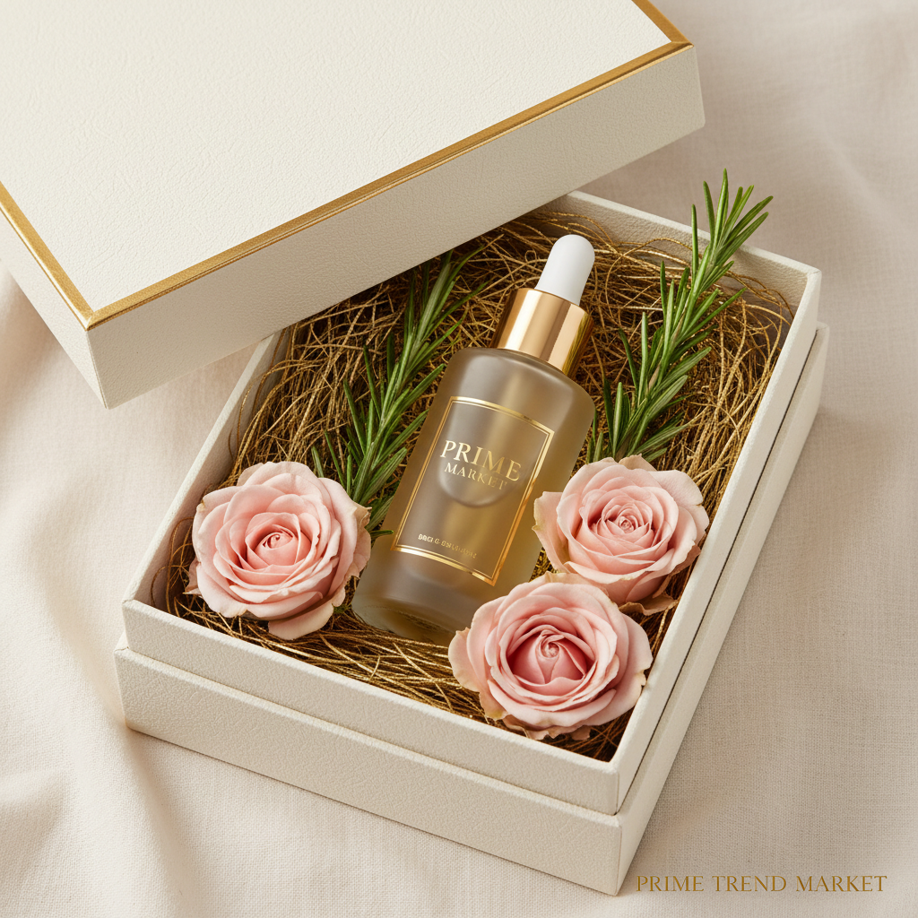 East Moon Hair Serum in luxury gift box with gold ribbon and rosemary — Prime Trend Market