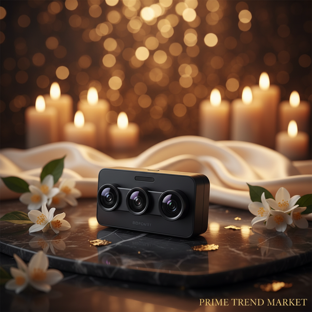 Triple Lens Dash Cam on black marble with jasmine flowers and gold accents — Prime Trend Market