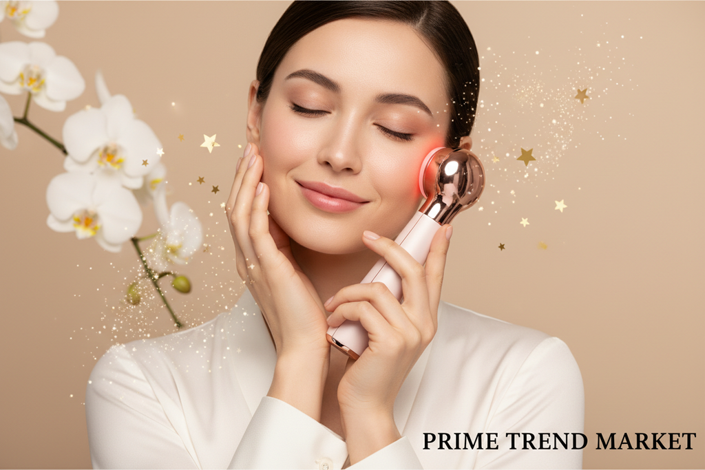 Luxury Pore Cleansing Facial Massager Model Lifestyle Cheek Red Light Campaign