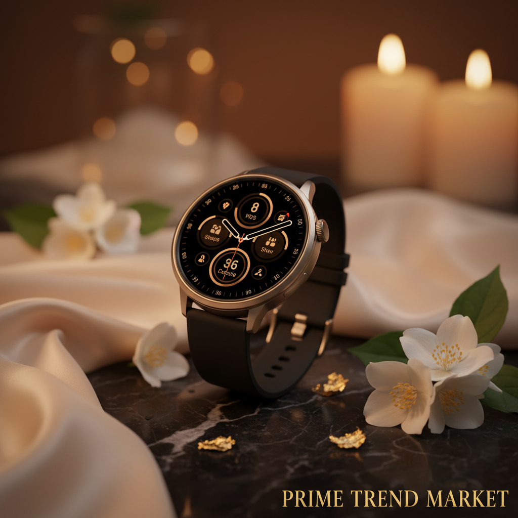 Smart Watch Men Women Bluetooth Call IP67 - Black Marble & Jasmine Hero Shot