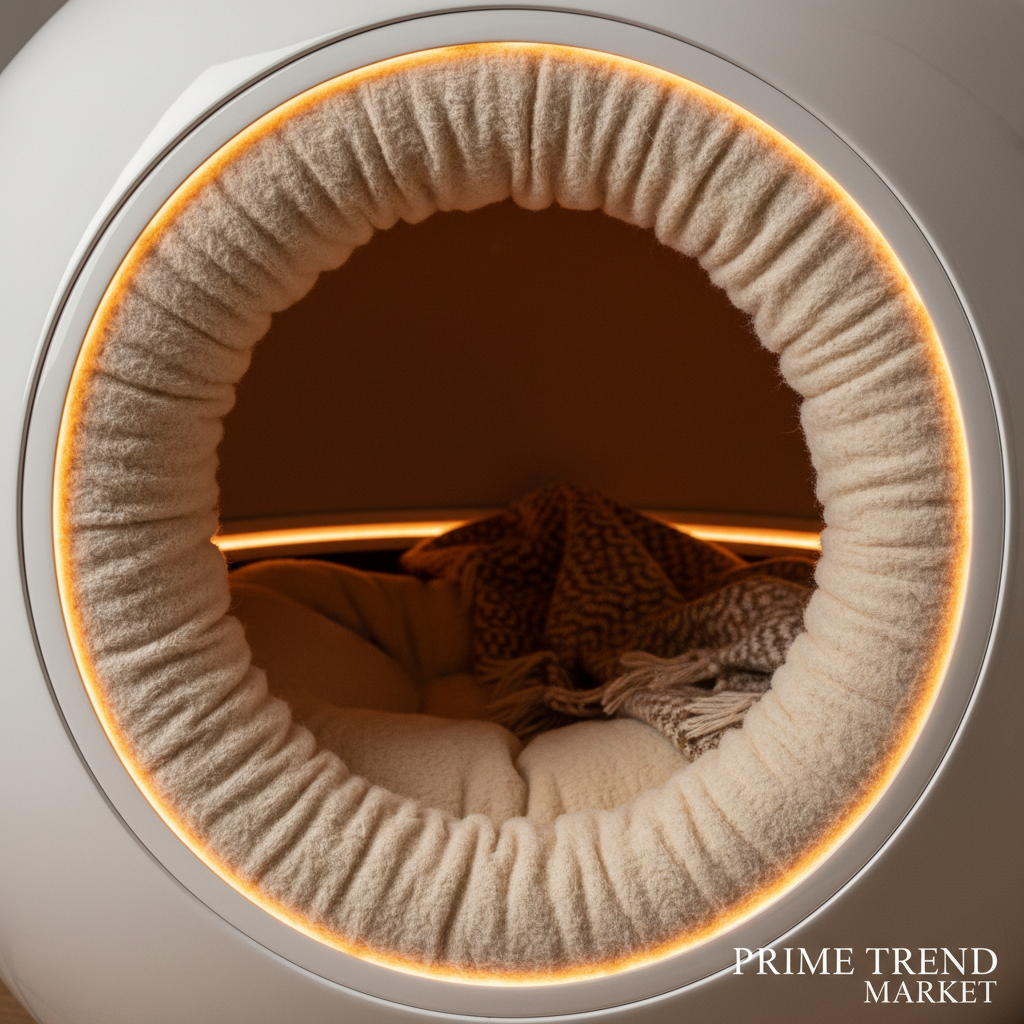 Close-up interior view of premium space capsule cat house showing ultra-soft warm flannel lining