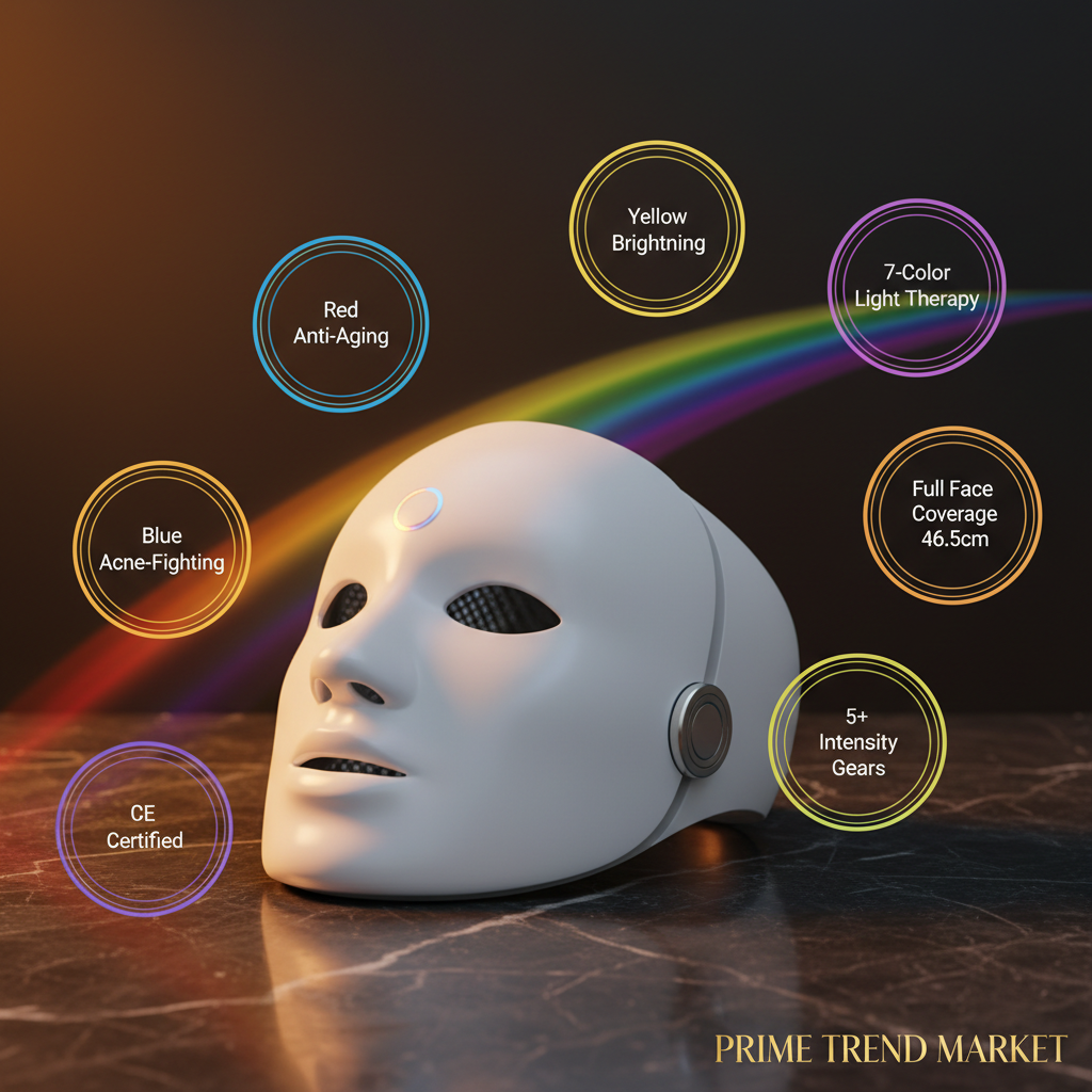 PDT LED Photon Face Mask Therapy Dome — 7-Color Light Therapy Feature Infographic