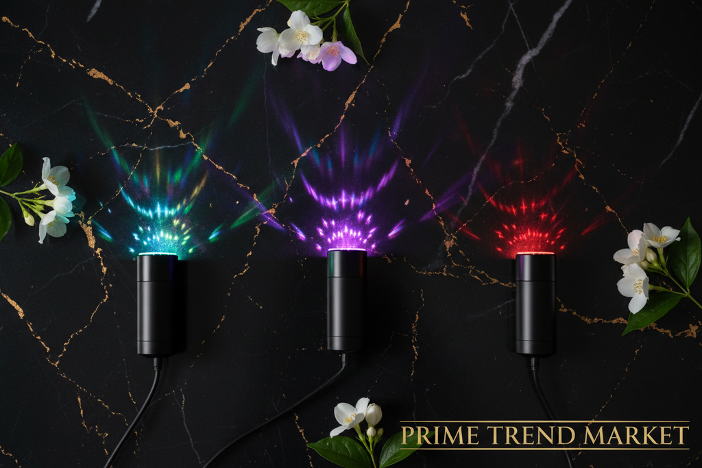 USB Car Star Light all three color variants flat lay on marble — Prime Trend Market