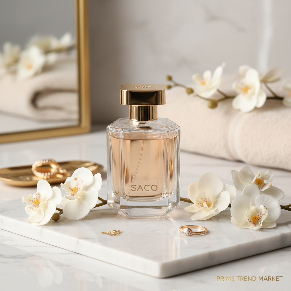 SACO Long-Lasting Fragrance Perfume on marble with orchids - Prime Trend Market