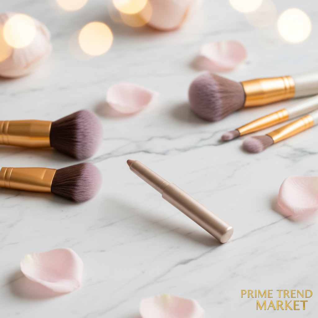PHOFAY Eyeshadow Stick on marble vanity with gold brushes