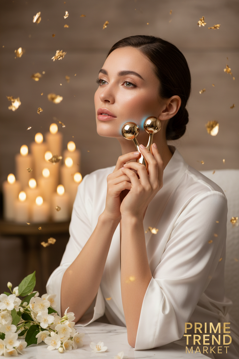 Luxury EMS Micro-Current Face Massager Model Jawline Campaign Shot