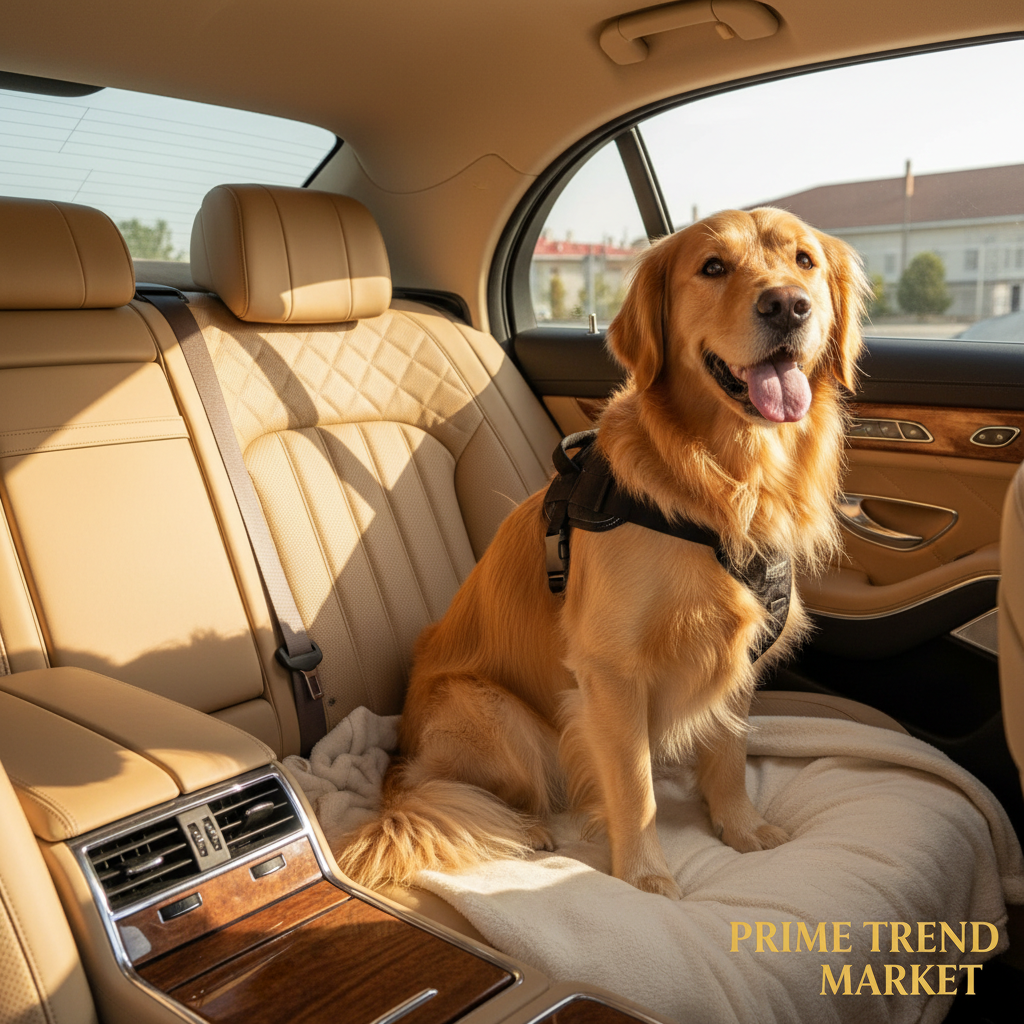Pet Car Safety Seat Belt - Golden Retriever Safe in Car Lifestyle Shot