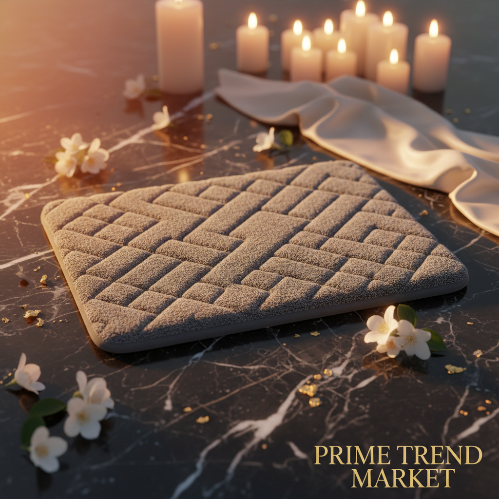 Premium gray soft fabric pet litter mat on dark marble with gold accents