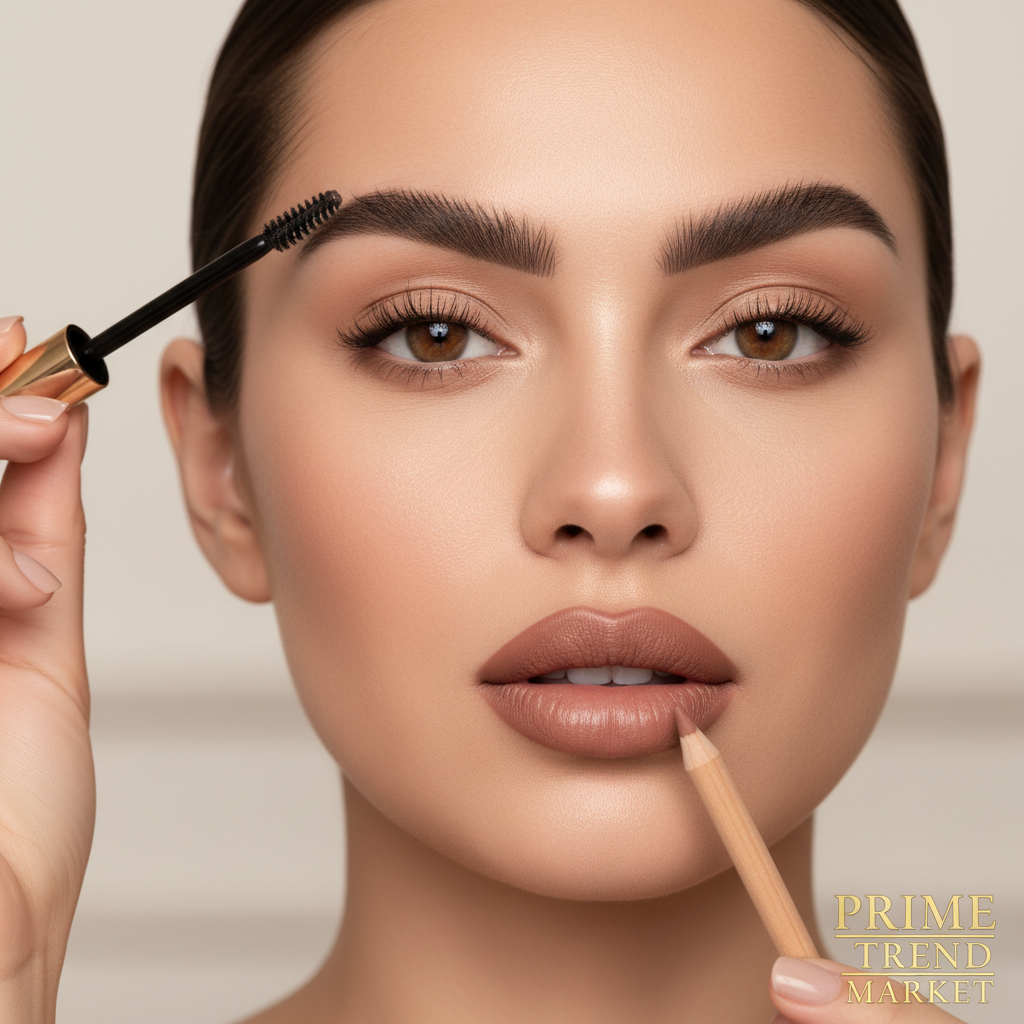 Woman with defined brows and nude lips