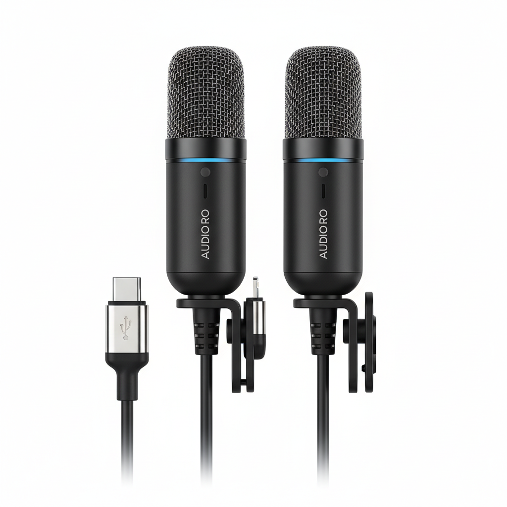 Two phone microphones showing Type-C and Lightning connectors side by side