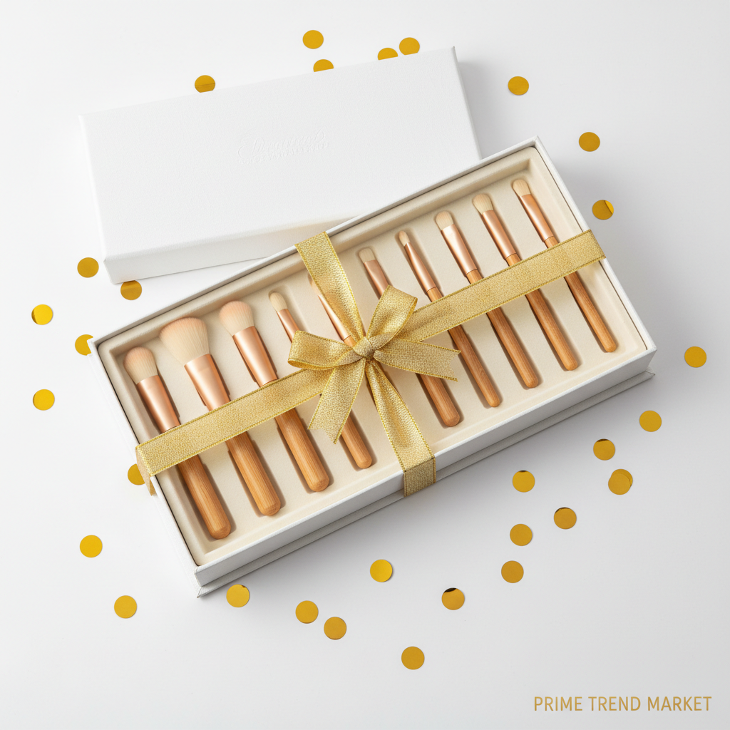Gift-ready 10pcs wooden handle makeup brush set in luxury packaging
