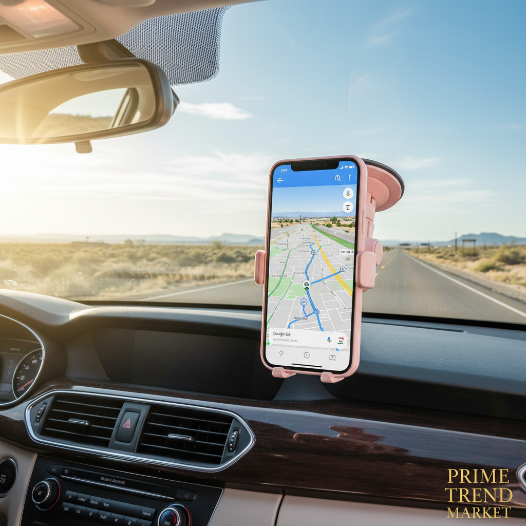 Blush Pink Magnetic Vacuum Car Phone Holder on Windshield Road Trip — Prime Trend Market