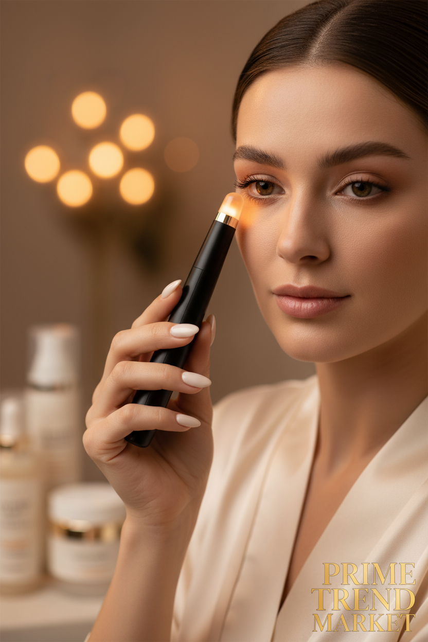 9-Color LED EMS Eye Wand — Lifestyle Woman Applying Eye Therapy