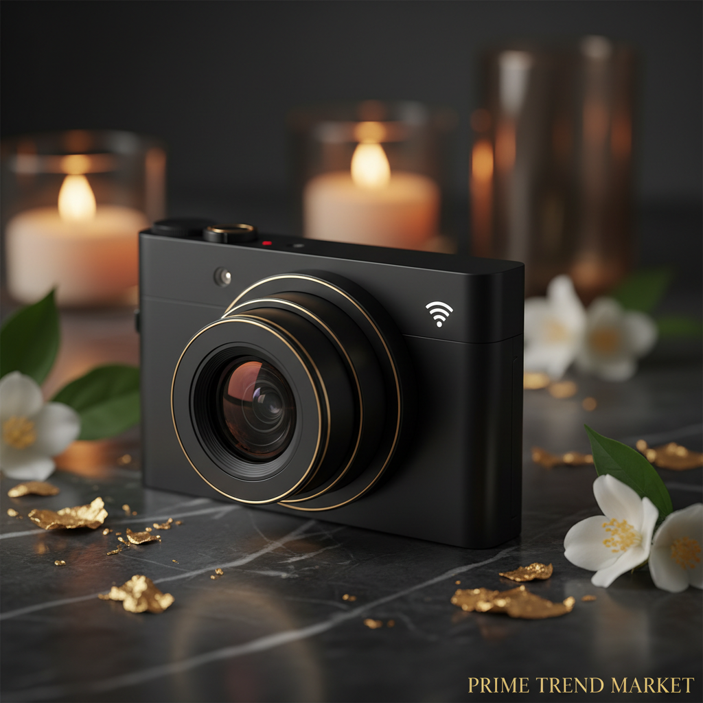PocketShot lens close-up on dark marble