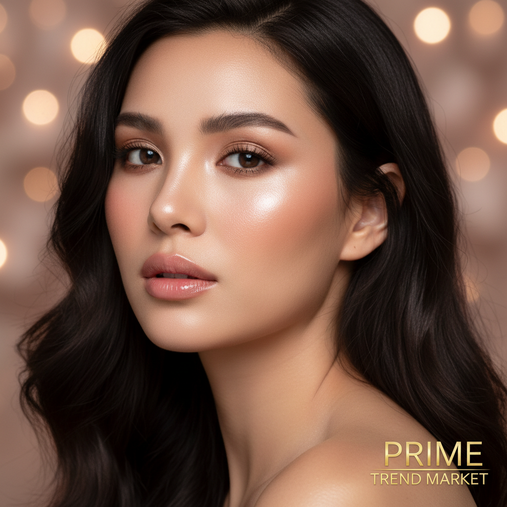 Woman with flawless poreless dewy skin perfect makeup base