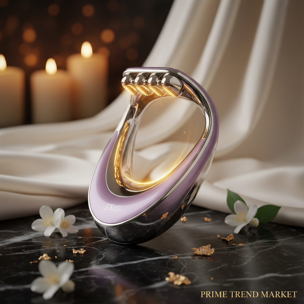 Luxury EMS Neck Decollete Massager Pearl Purple Dark Marble Hero Shot