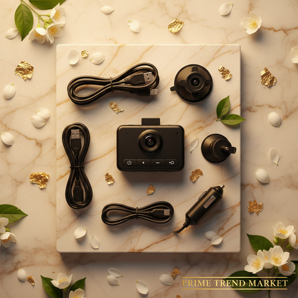 DashShot accessories flat lay on cream marble
