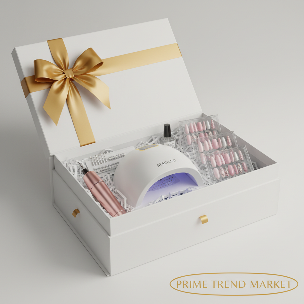 At-Home Nail Tech Starter Kit gift set in white luxury box with gold ribbon