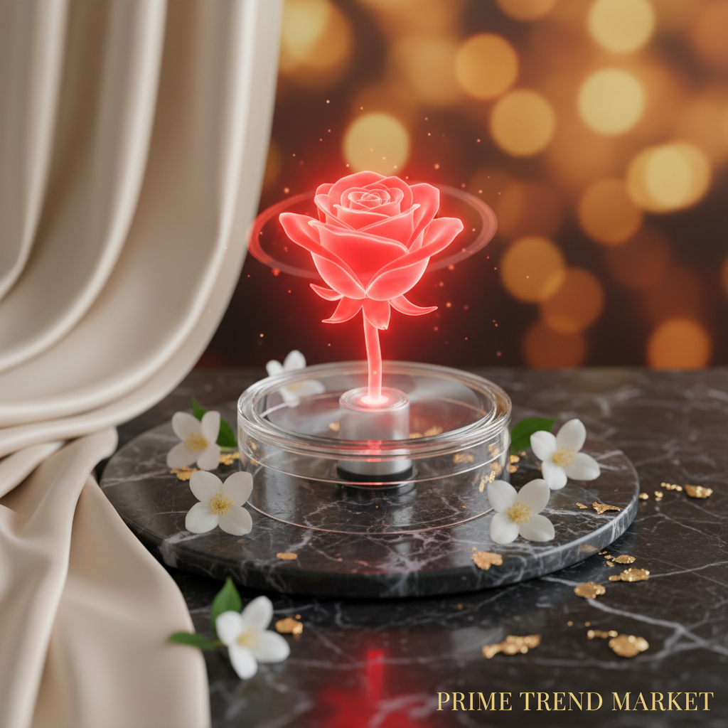 3D Holographic Transparent Fan Display – Glowing Red Rose Hologram
