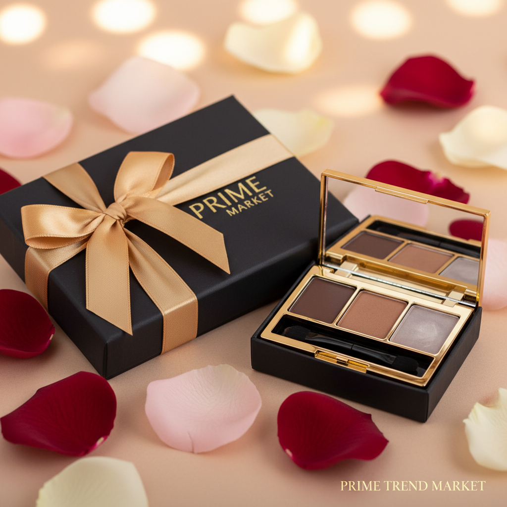 Gift box eyebrow cream powder palette kit luxury black packaging gold ribbon rose petals
