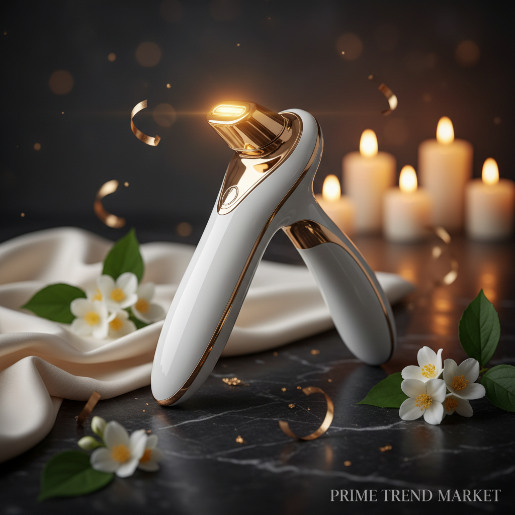 Luxury RF Thermage Wrinkle Remover hero shot on dark marble with jasmine and gold leaf