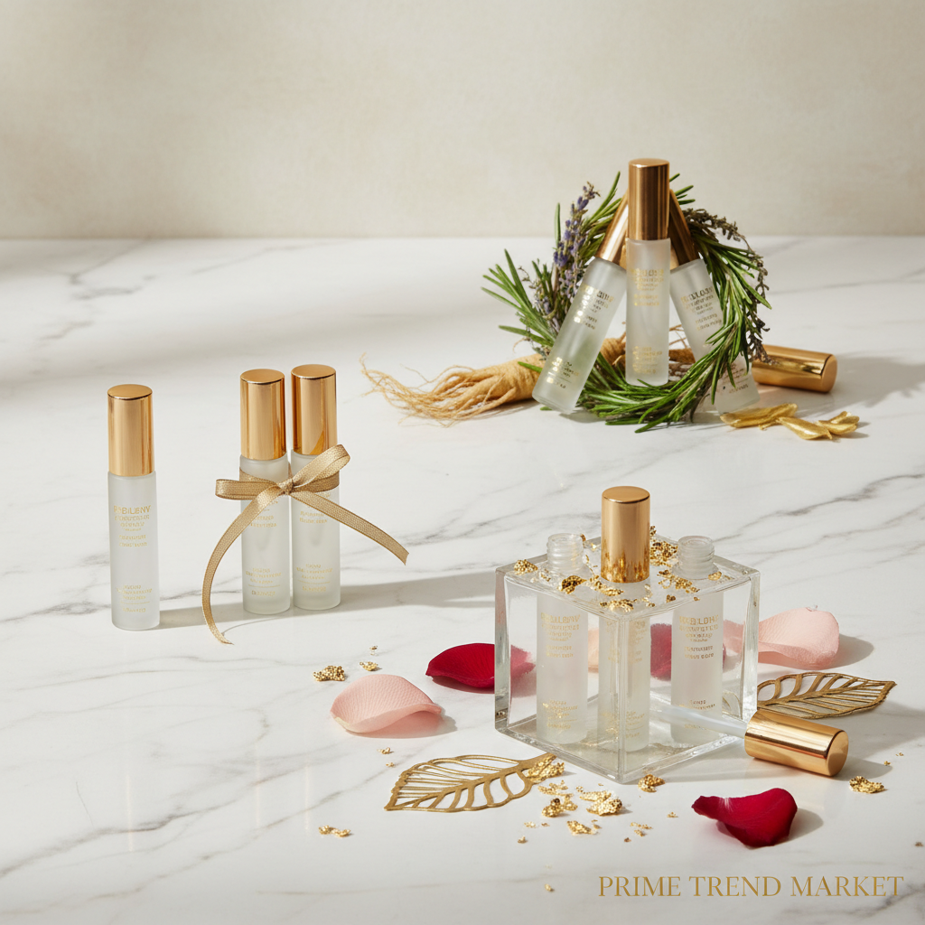 Bundle 1pc 2pcs 3pcs 4pcs eyebrow serum bottles marble ginseng botanicals gold rose petals editorial