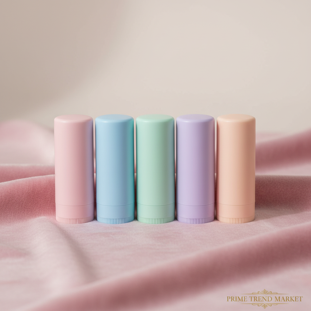 Pastel solid balm sticks row on pink velvet