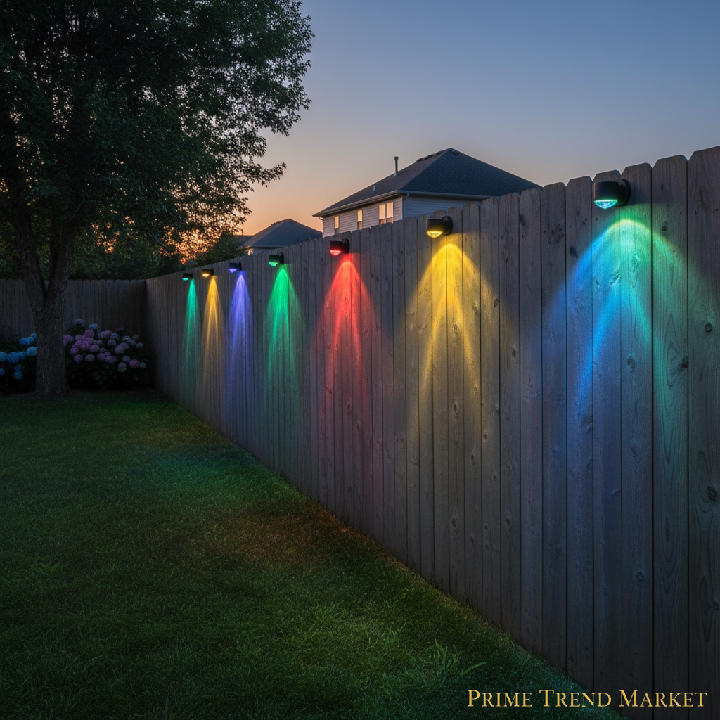 Outdoor Fence Solar LED Lights Glowing Rainbow RGB Colors at Dusk — Prime Trend Market