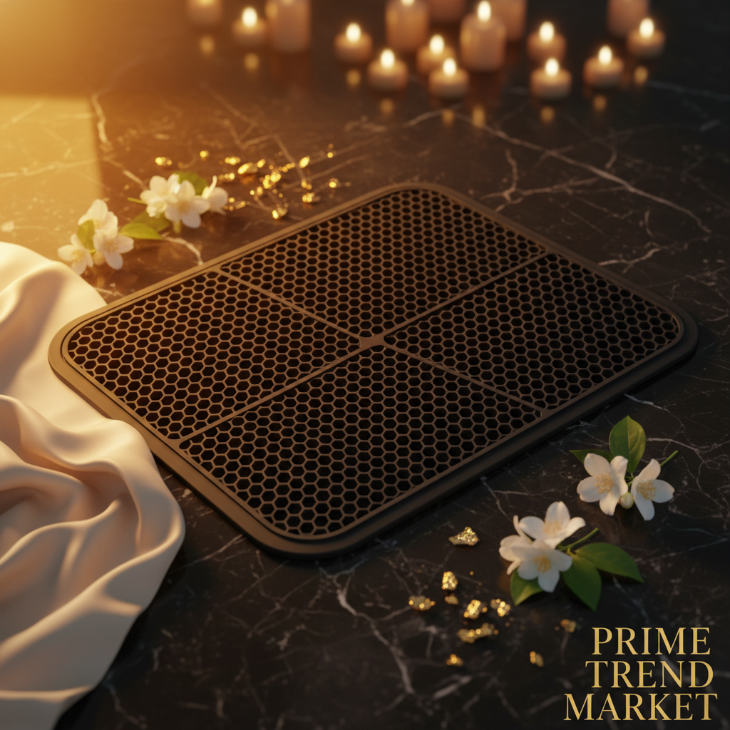 Premium black waterproof EVA cat litter pad with honeycomb texture on dark marble